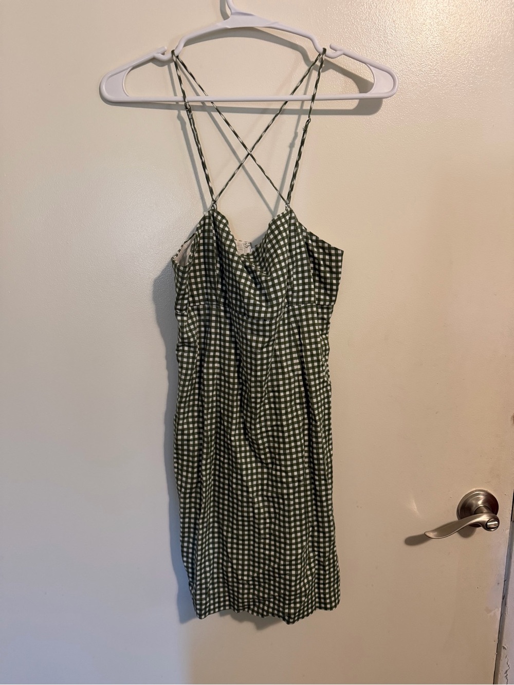 Urban Outfitters Olive Green Gingham Strappy Mini Dress